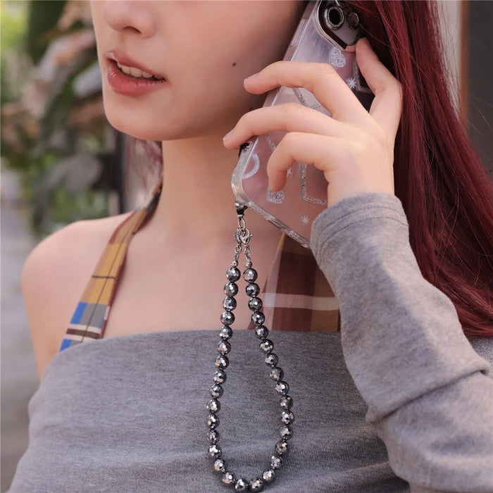 YISIXICI SJL0025 8mm Beaded Bracelet Terahertz Stone Phone Charm Strap Wrist Lanyard - 5