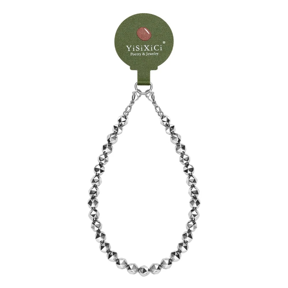 YISIXICI SJL0026 Terahertz Stone Phone Charm Strap 8mm Polygonal Beads Bracelet Wrist Lanyard - 1