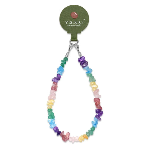 YISIXICI SJL0035 Irregular Multicolored Gemstone Wrist Lanyard Decorative Phone Charm Bracelet - 1