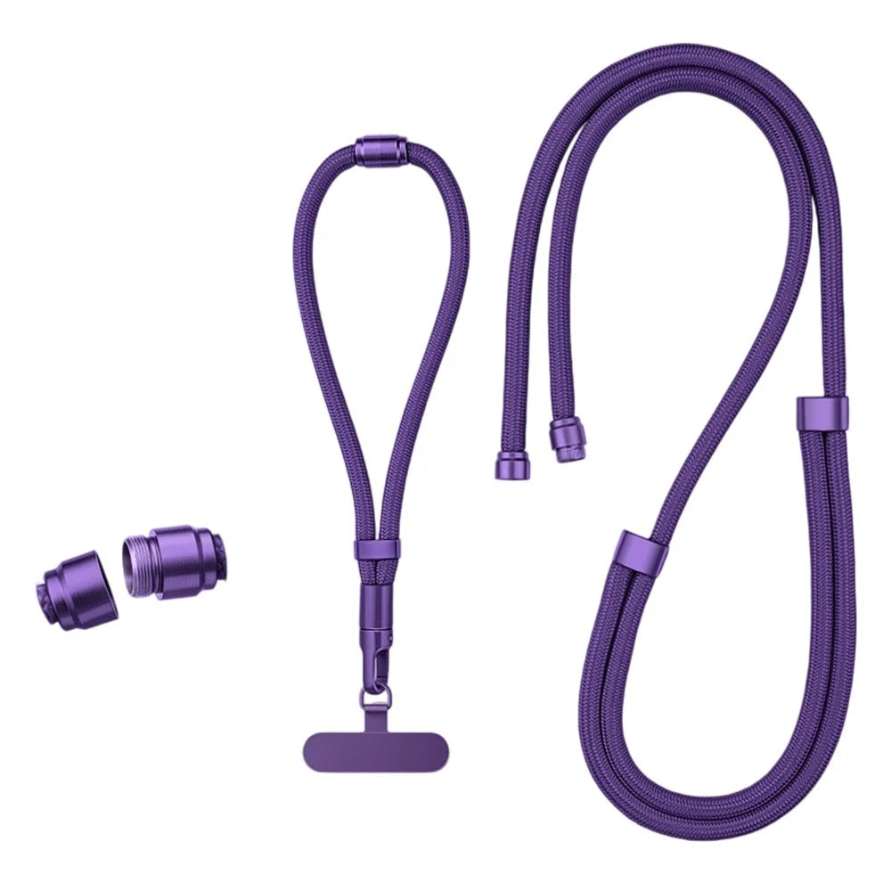 3 in 1 Phone Lanyard Threaded 150cm Adjustable Nylon Crossbody Strap Wrist Strap with Tether Tab - Dark Purple - 1