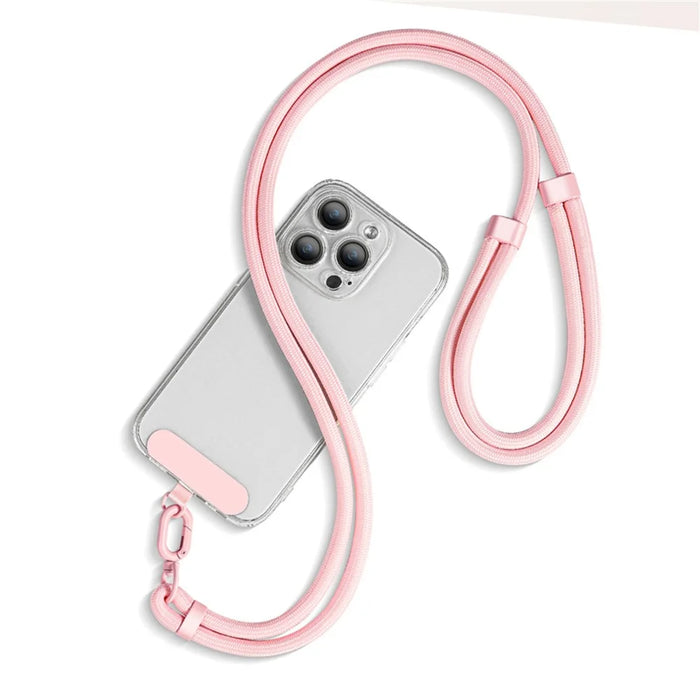 Crossbody Phone Lanyard with Patch 150cm Adjustable Nylon Anti Theft Neck Strap - Light Pink - 2