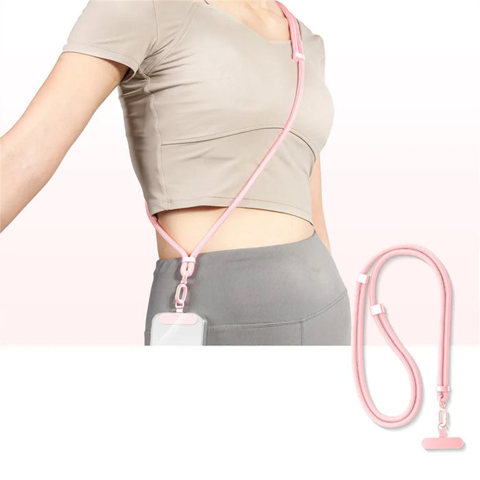 Crossbody Phone Lanyard with Patch 150cm Adjustable Nylon Anti Theft Neck Strap - Light Pink - 3