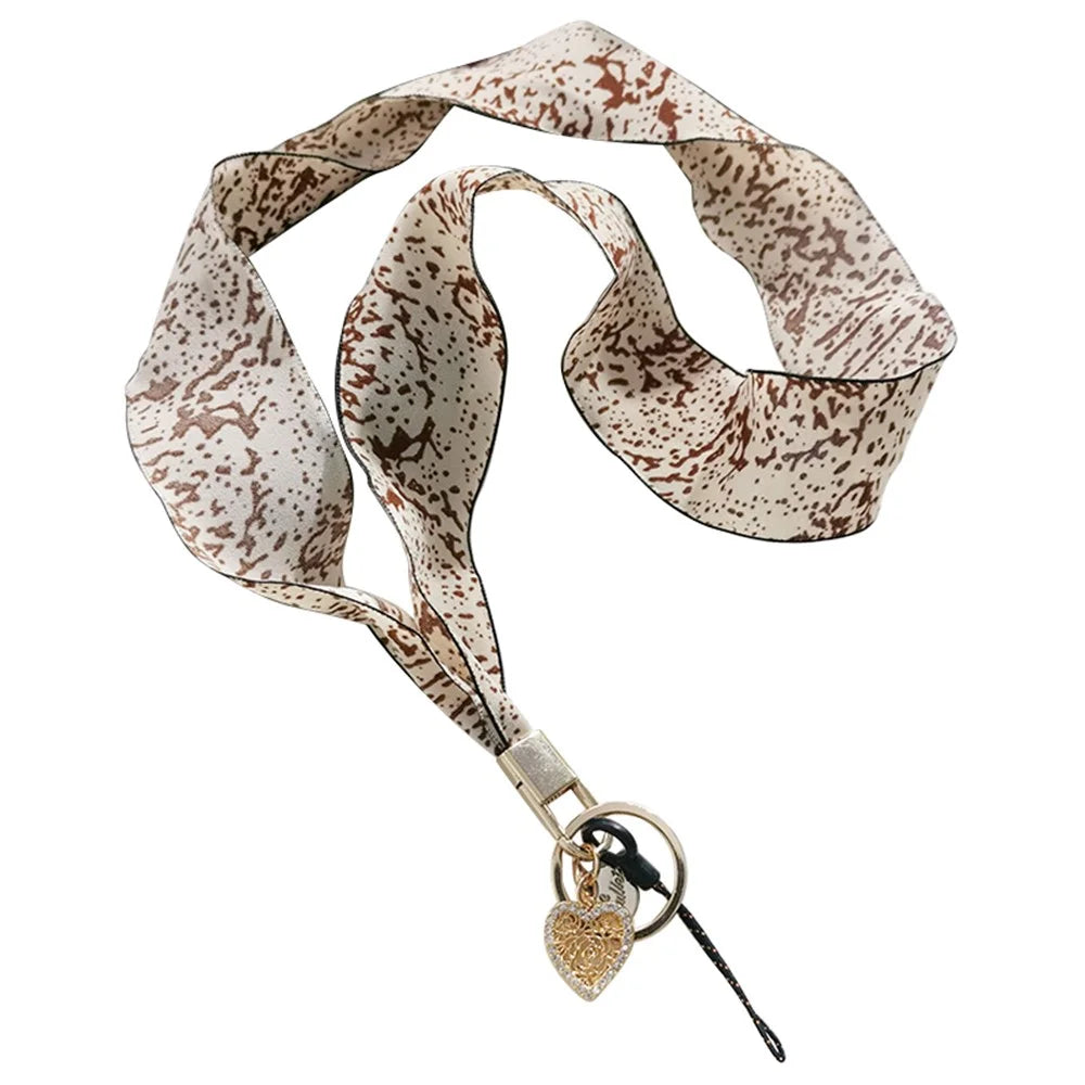 Scarf Style Ink Floral Universal Phone Lanyard Metal Pendant ID Badge Keychain Phone Neck Strap - Beige - 1