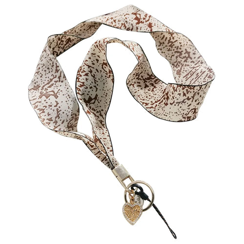 Scarf Style Ink Floral Universal Phone Lanyard Metal Pendant ID Badge Keychain Phone Neck Strap - Beige - 1