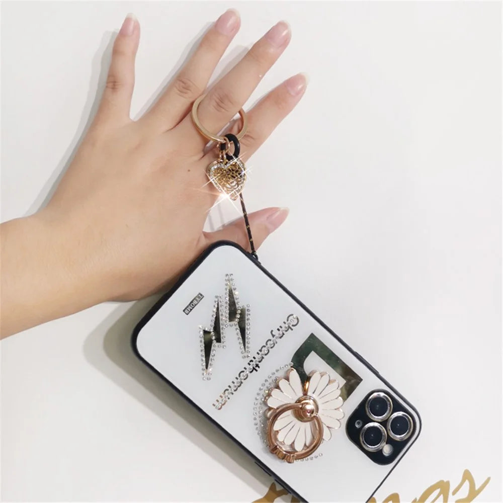 Scarf Style Ink Floral Universal Phone Lanyard Metal Pendant ID Badge Keychain Phone Neck Strap - Beige - 7