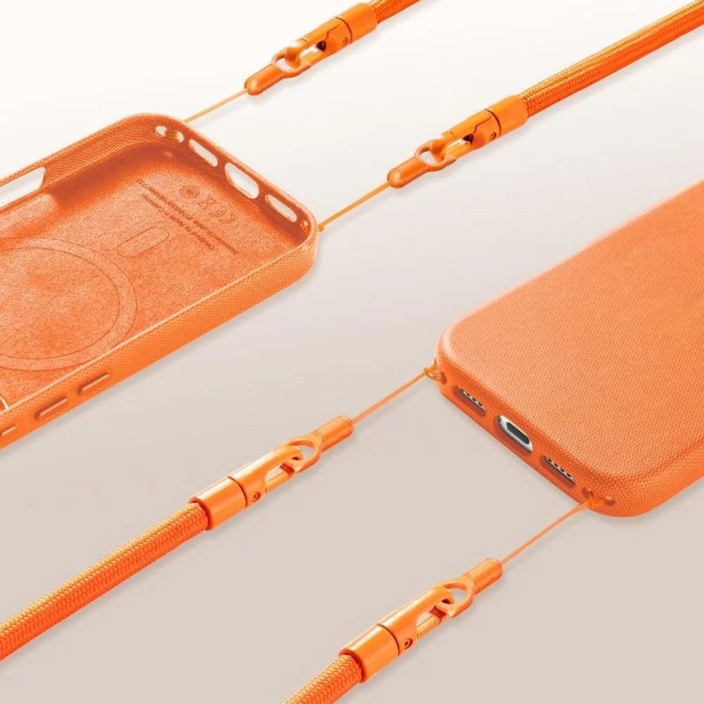 For iPhone 17 Case Crossbody Strap Adjustable Neck Lanyard Dual Buckle Slim Hanging Rope - Orange - 3
