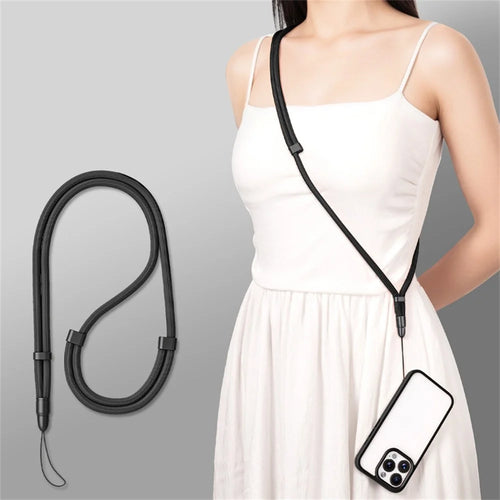 360 Degree Rotation Bullet Head Phone Lanyard 7mm Polyester Cord Adjustable Crossbody Strap for Cellphone - Black - 1