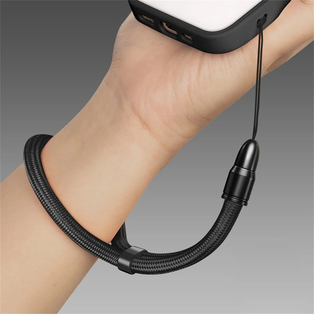 Adjustable Wrist Strap for Cellphone 360 Degree Rotation Bullet Head 7mm Polyester Cord Phone Lanyard - Black - 1