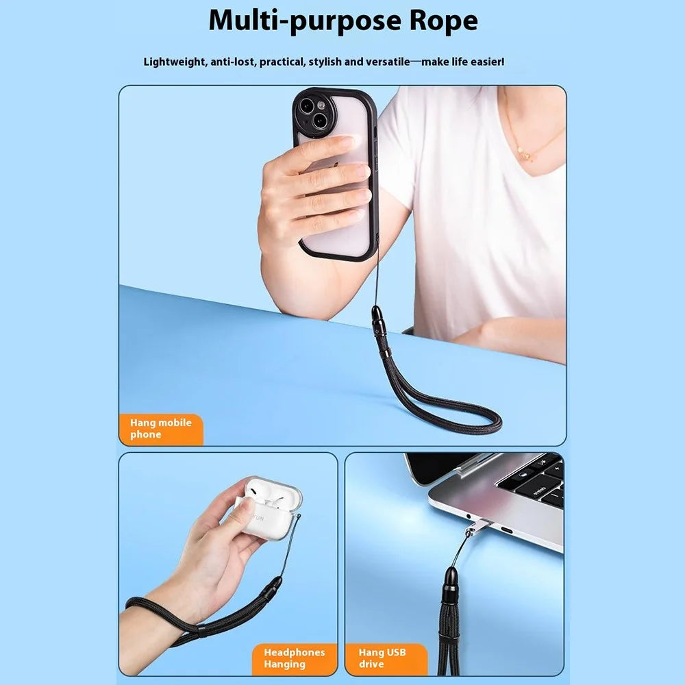 Adjustable Wrist Strap for Cellphone 360 Degree Rotation Bullet Head 7mm Polyester Cord Phone Lanyard - Black - 7