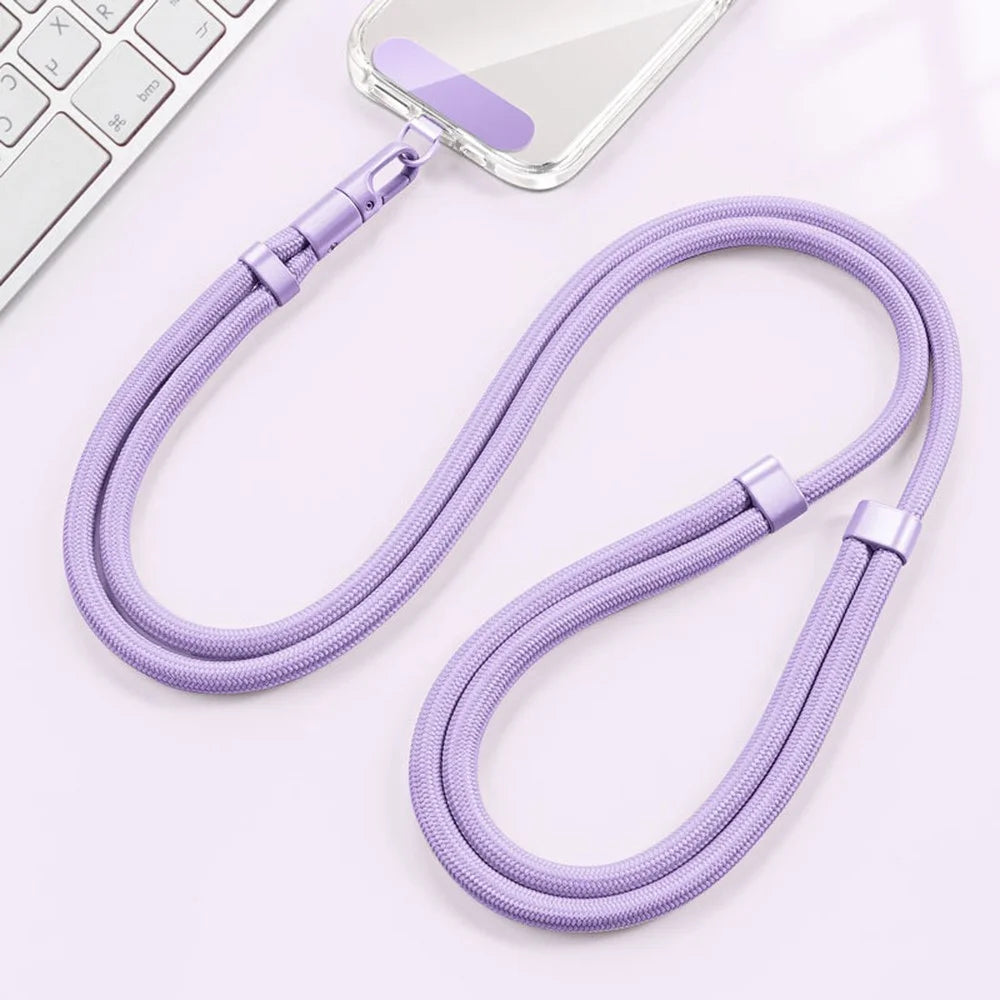 Anti Lost Crossbody Phone Lanyard 7mm Polyester Cord Adjustable Neck Strap with Stainless Steel Tether Tab - Lilac Purple - 7