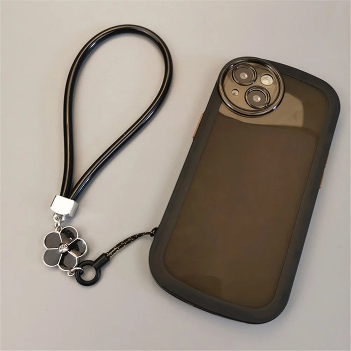Universal Phone Short Lanyard PU Leather Flower Decor Hand Wrist Strap for ID Badge Holder Keychain - Brown - 4