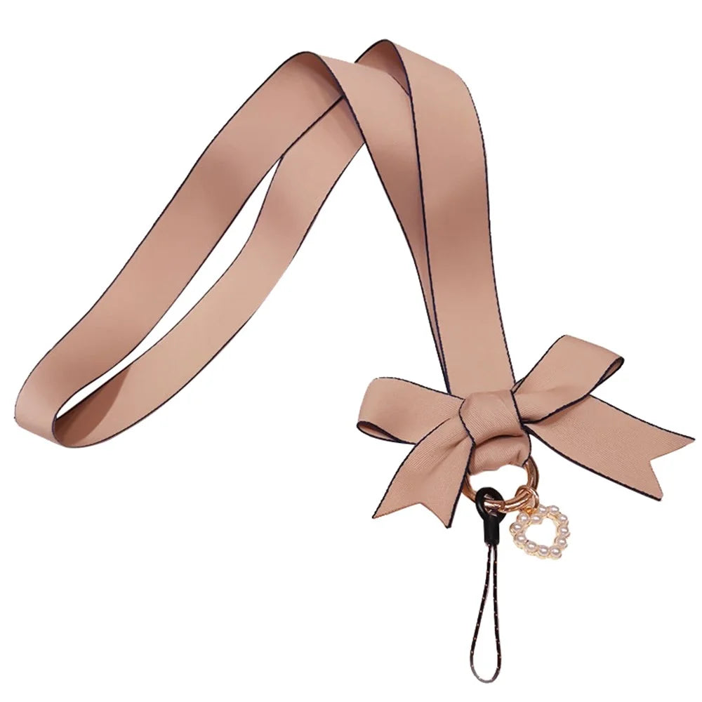 Bowknot Decor Wide Cloth Phone Lanyard Badge Holder Keychain Neck Strap Rope Lanyard - Pink - 1