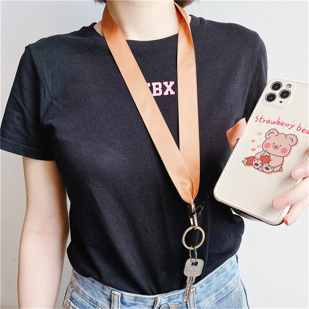 Cell Phone Lanyard Keychain Lanyard Neck Strap Nurse Lanyard for Phone Case and Keys - Silk Ribbon / Pink - 3