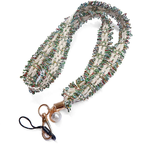 Camellia Series Pearl Ornament Mobile Phone Case Hanging Neck Lanyard Name Tag Neck Strap - Green - 1