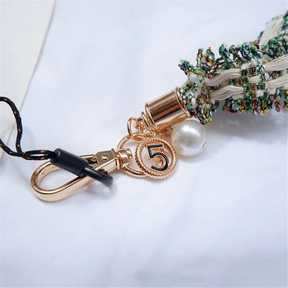 Camellia Series Pearl Ornament Mobile Phone Case Hanging Neck Lanyard Name Tag Neck Strap - Green - 2