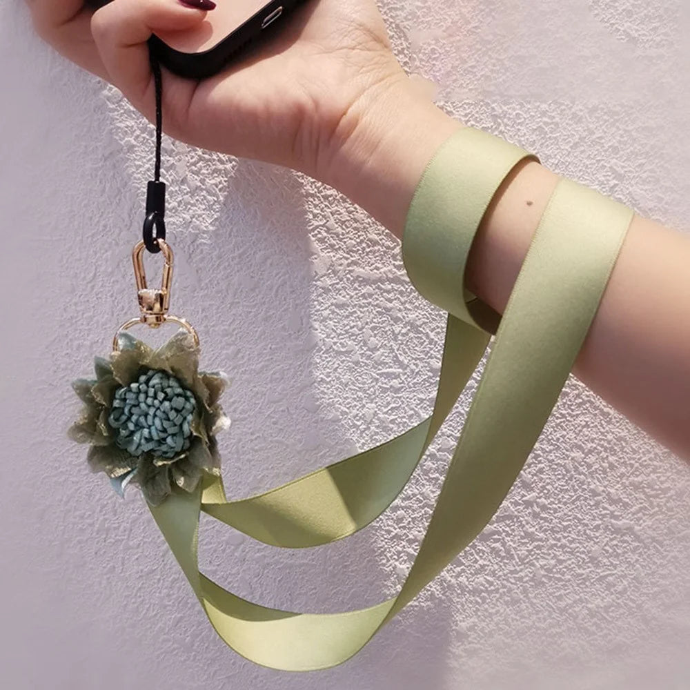 Cell Phone Lanyard Neck Strap Flower Decor Universal Lanyard Anti-lost Necklace Cord - Khaki - 2