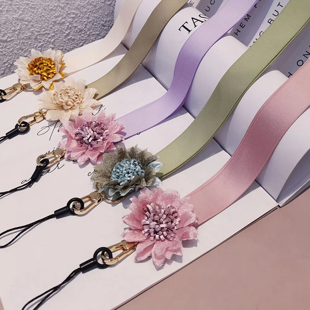 Cell Phone Lanyard Neck Strap Flower Decor Universal Lanyard Anti-lost Necklace Cord - Khaki - 5