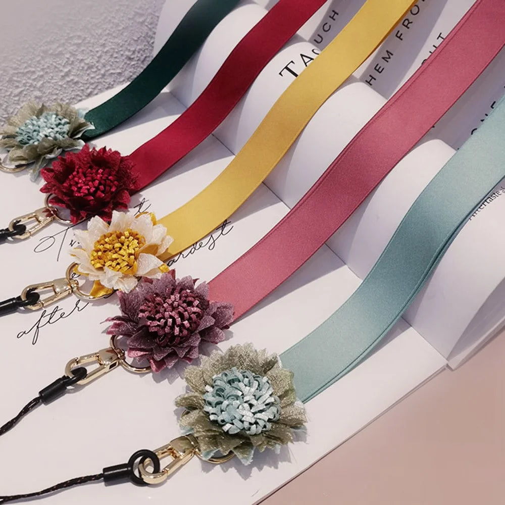 Cell Phone Lanyard Neck Strap Flower Decor Universal Lanyard Anti-lost Necklace Cord - Khaki - 6