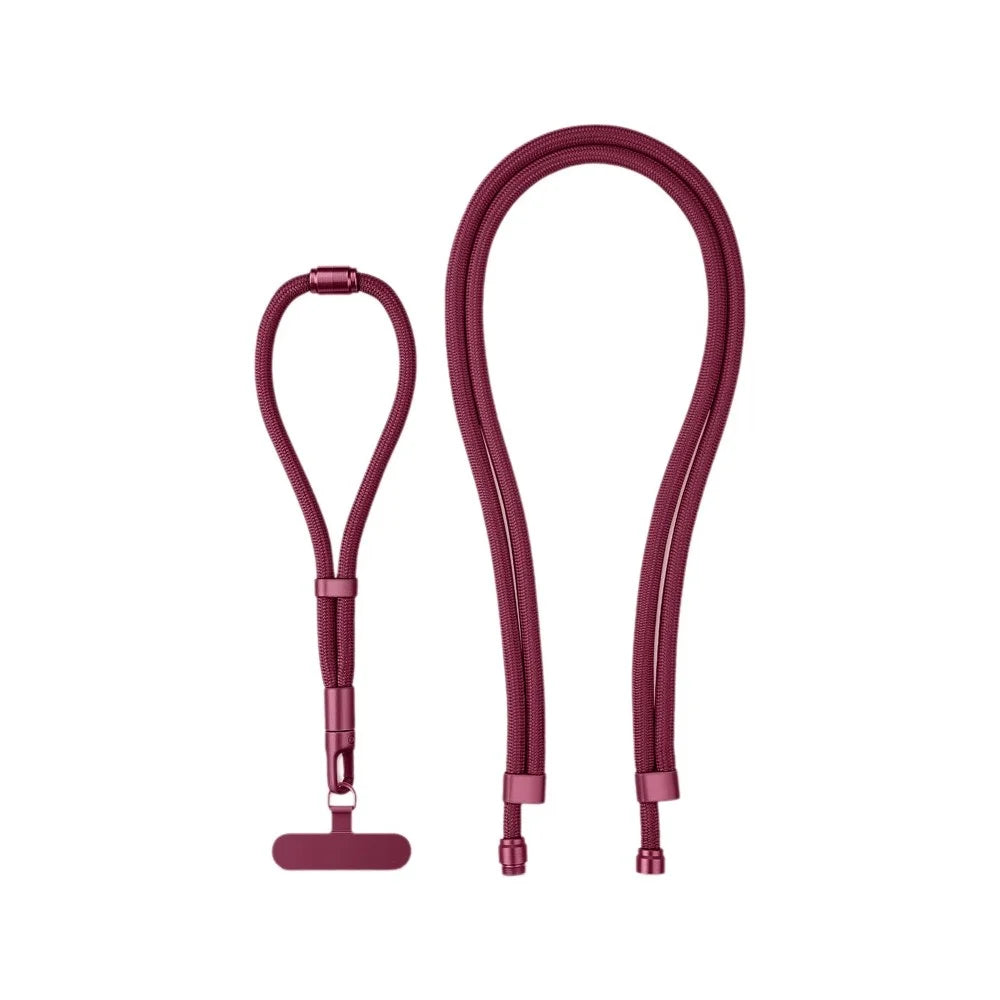 3 In 1 Adjustable Wrist Strap Detachable Crossbody Phone Lanyard Neck Rope with Stainless Steel Tether Tab - Wine Red - 1
