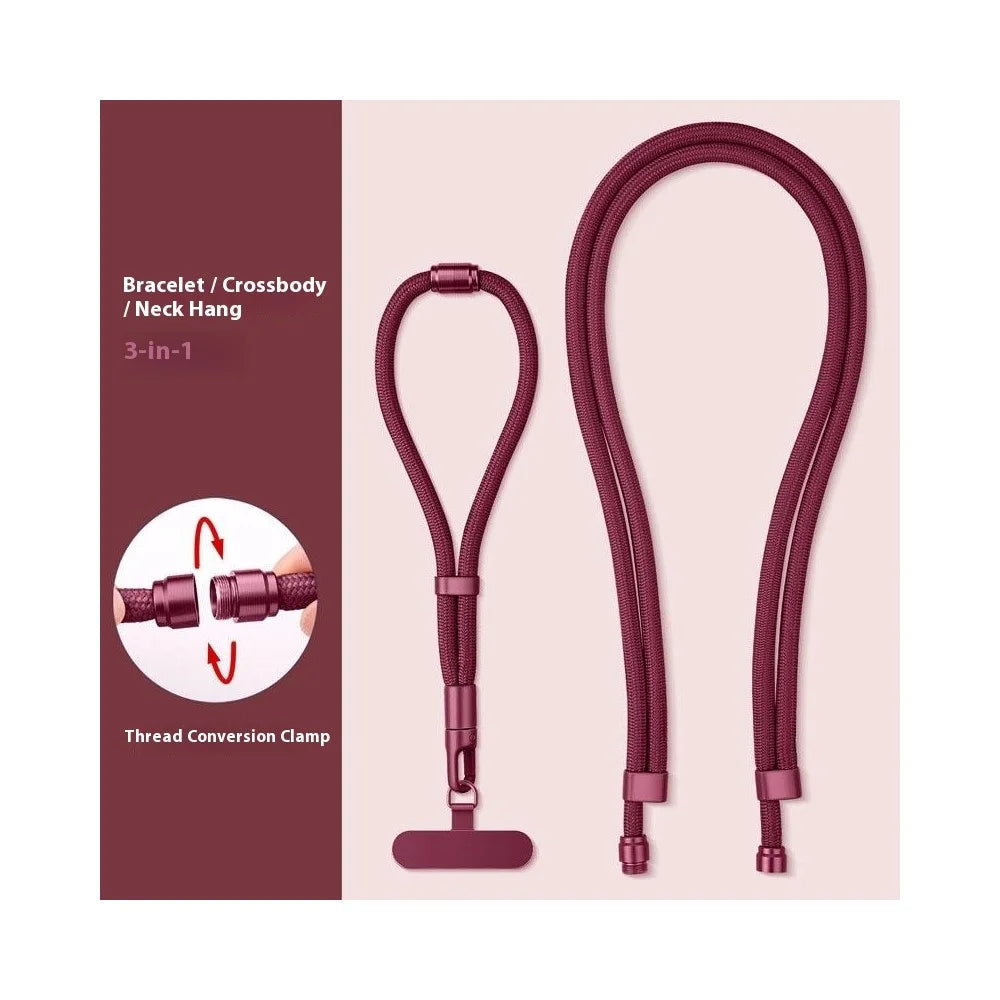 3 In 1 Adjustable Wrist Strap Detachable Crossbody Phone Lanyard Neck Rope with Stainless Steel Tether Tab - Wine Red - 2