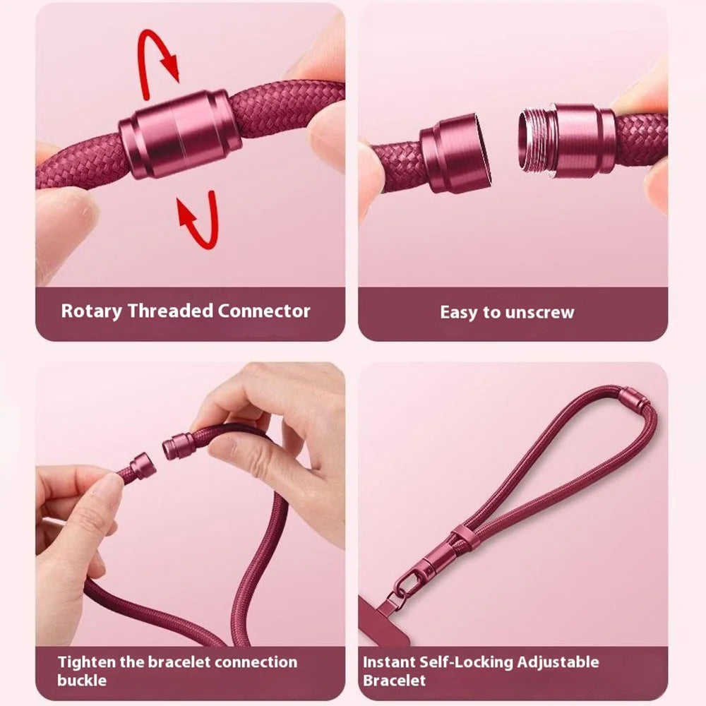 3 In 1 Adjustable Wrist Strap Detachable Crossbody Phone Lanyard Neck Rope with Stainless Steel Tether Tab - Wine Red - 3