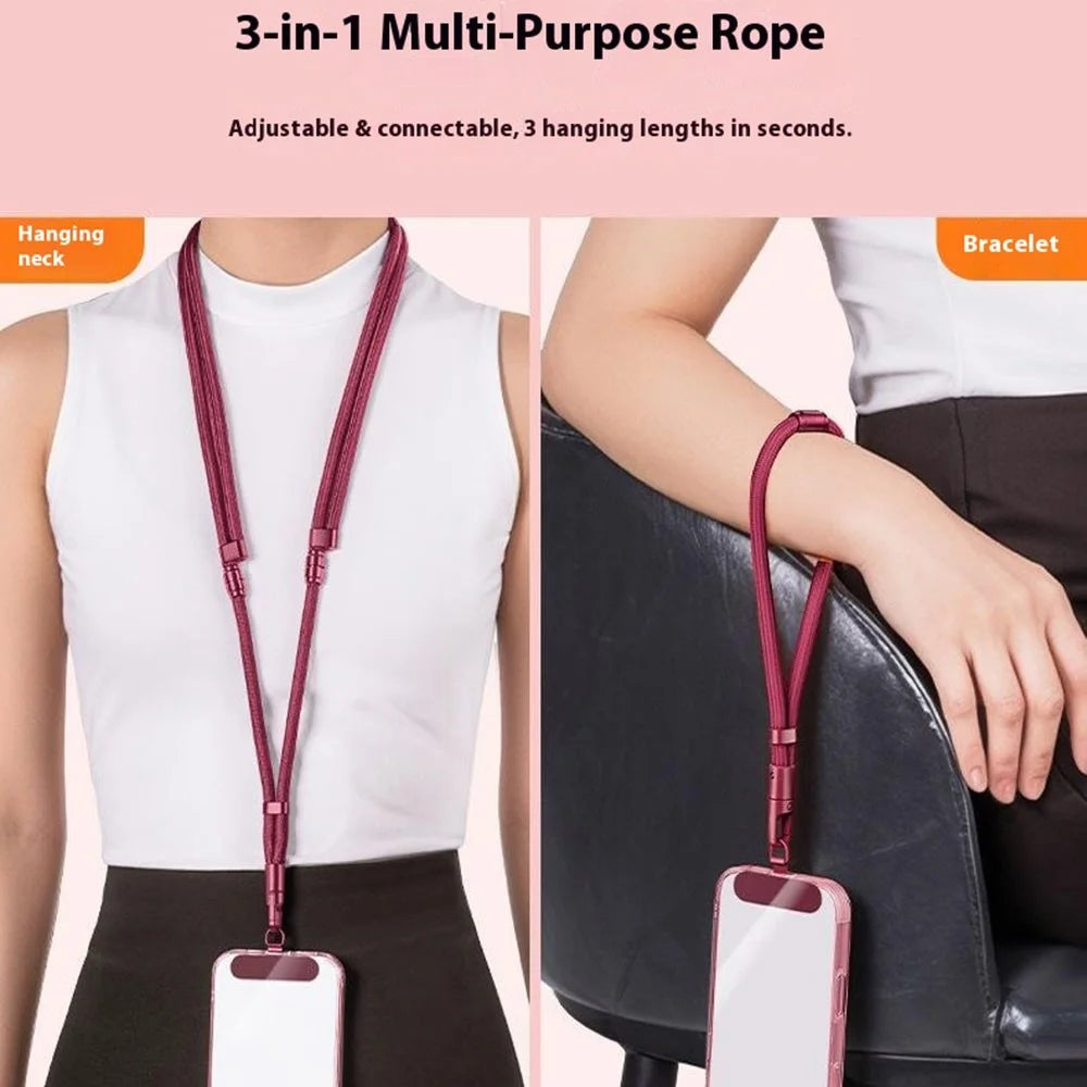 3 In 1 Adjustable Wrist Strap Detachable Crossbody Phone Lanyard Neck Rope with Stainless Steel Tether Tab - Wine Red - 4