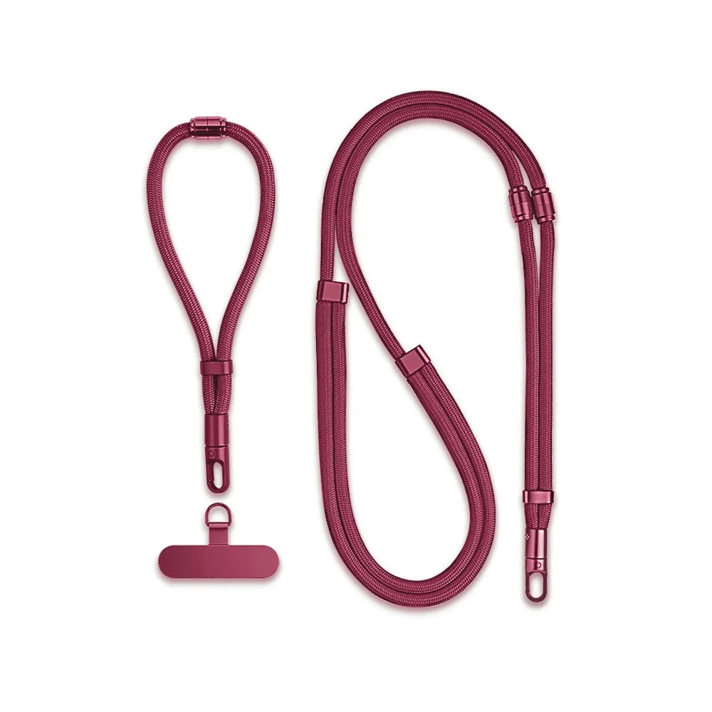 3 In 1 Adjustable Wrist Strap Detachable Crossbody Phone Lanyard Neck Rope with Stainless Steel Tether Tab - Wine Red - 7
