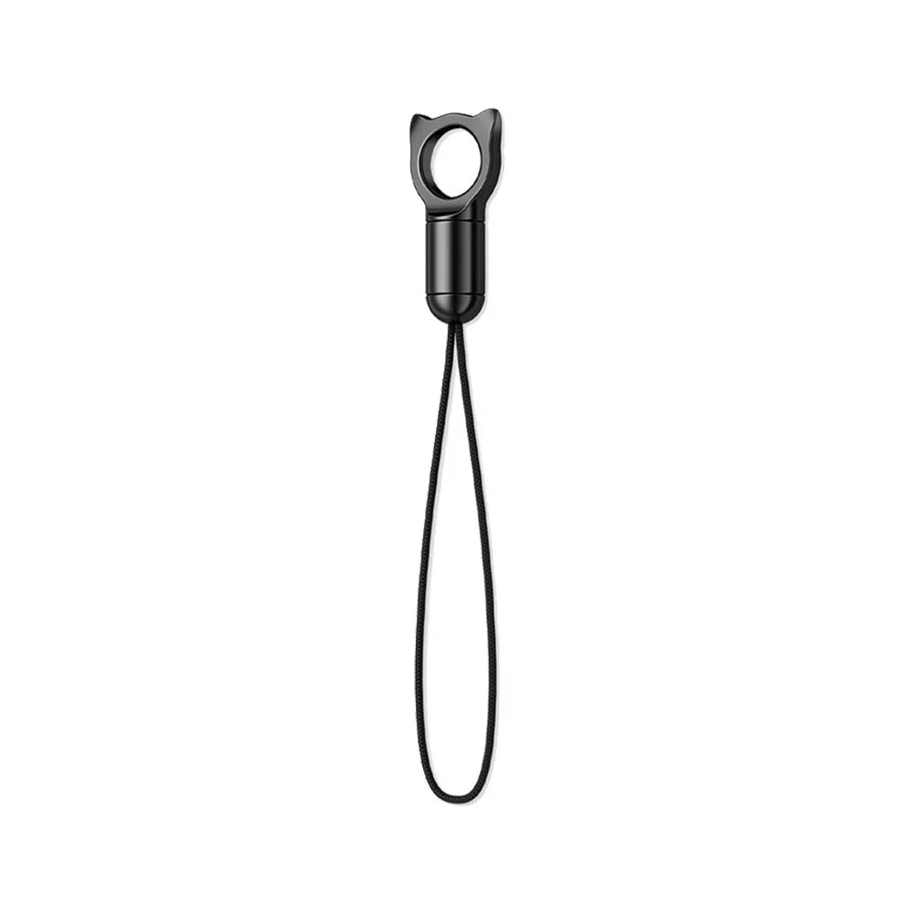 Zinc Alloy Cat Charm Keychain Fishing Line Strap 360 Degree Rotatable Phone Lanyard for Camera Earphone Keys - Black - 1