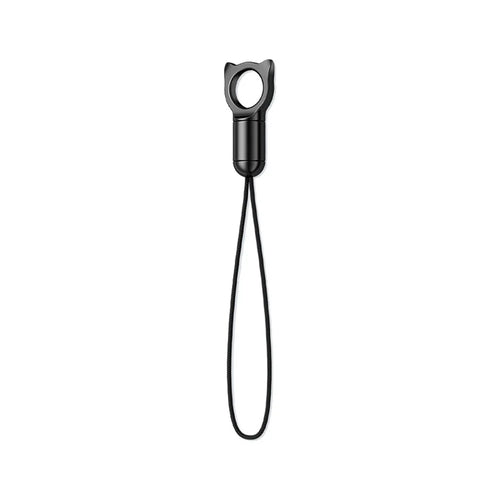 Zinc Alloy Cat Charm Keychain Fishing Line Strap 360 Degree Rotatable Phone Lanyard for Camera Earphone Keys - Black - 1