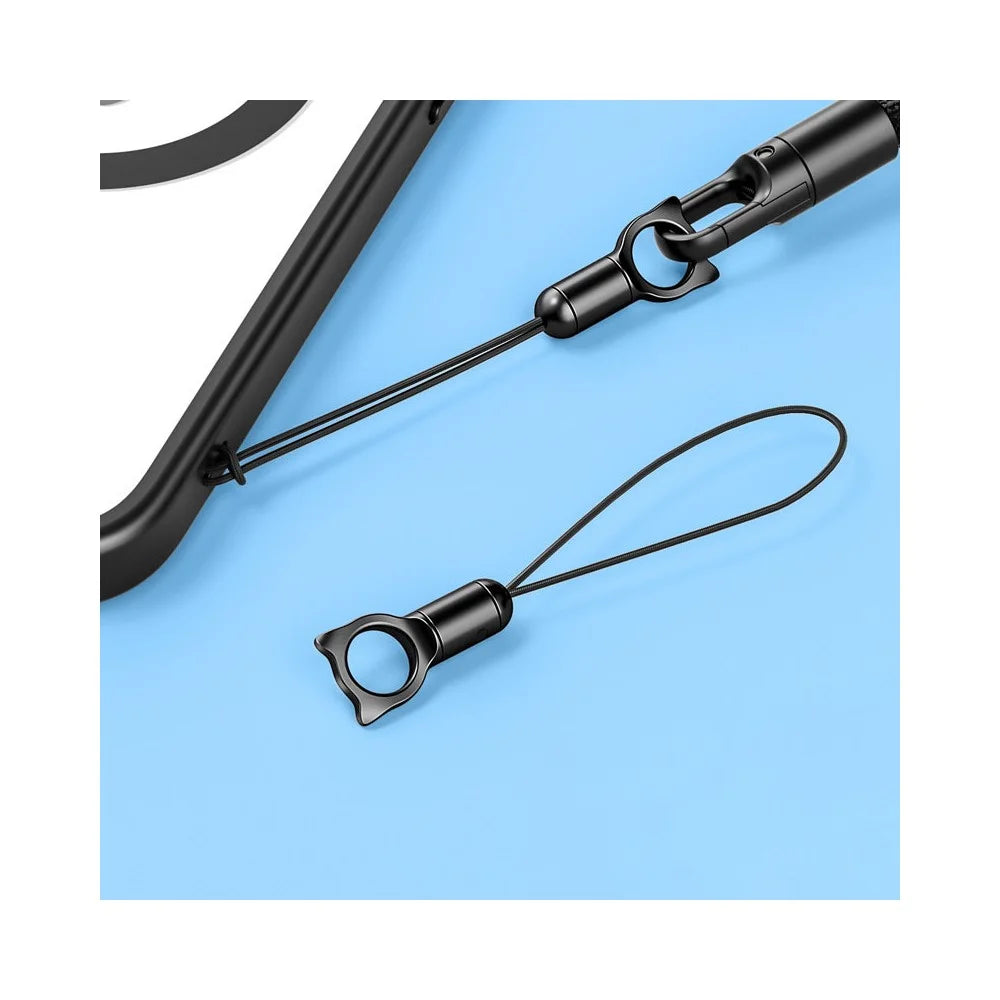 Zinc Alloy Cat Charm Keychain Fishing Line Strap 360 Degree Rotatable Phone Lanyard for Camera Earphone Keys - Black - 2