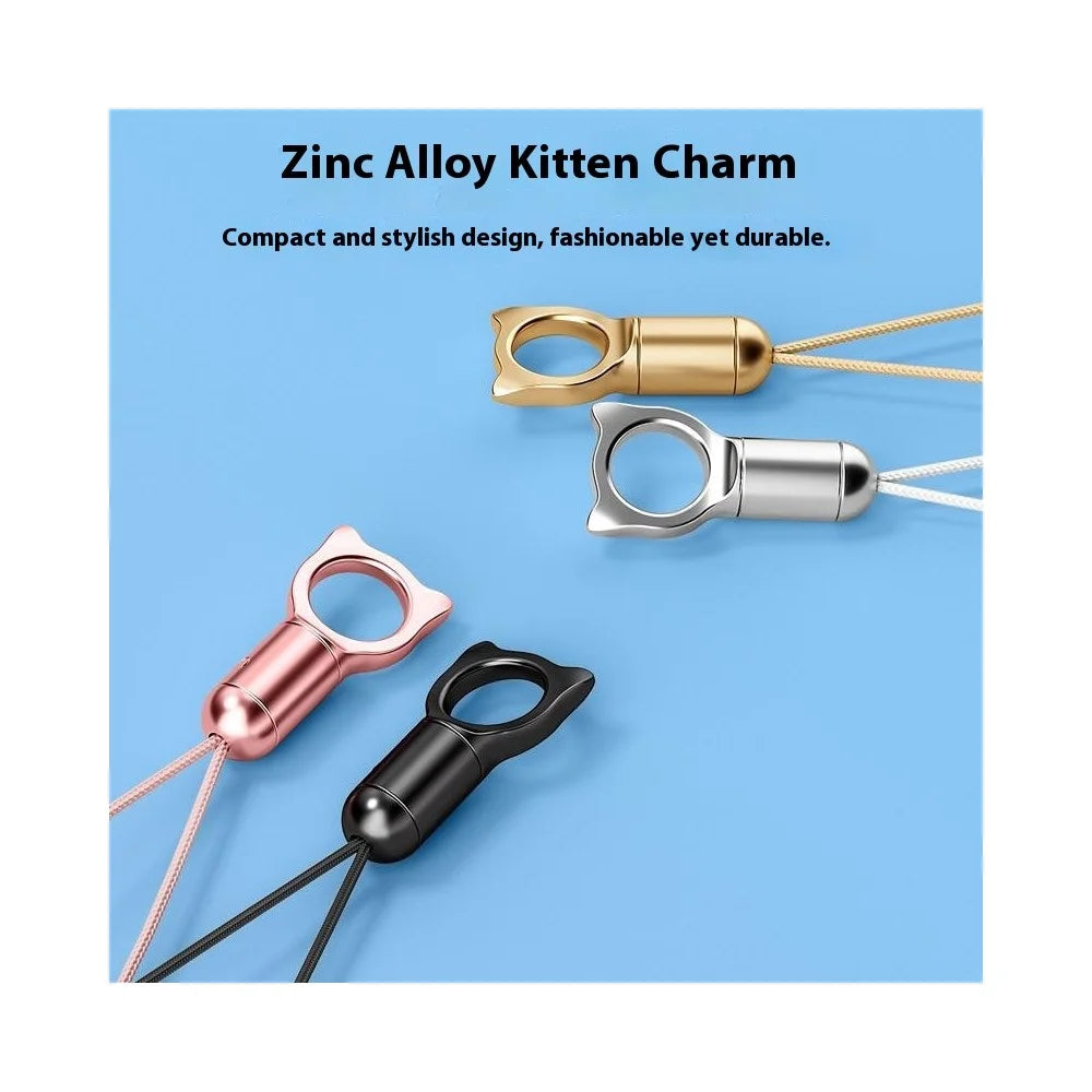 Zinc Alloy Cat Charm Keychain Fishing Line Strap 360 Degree Rotatable Phone Lanyard for Camera Earphone Keys - Black - 7