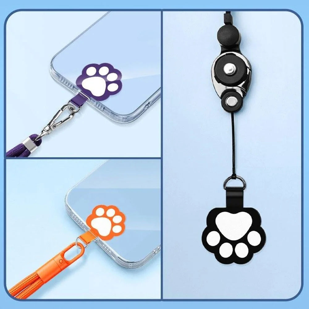 Cute Cat Paw Shape Soft TPU Phone Tether Tab for Phone Case Ultra Thin Cellphone Lanyard Patch - Black - 4