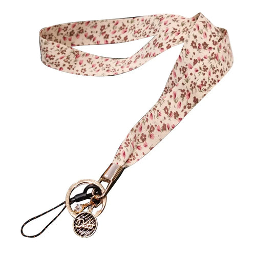 Universal Cell Phone Lanyard Floral Patterns Neck Strap Key Chain Long Lanyard Strap Keychain Holder - Beige - 1