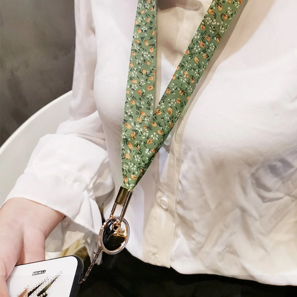Universal Cell Phone Lanyard Floral Patterns Neck Strap Key Chain Long Lanyard Strap Keychain Holder - Beige - 5