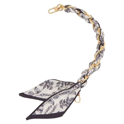 Black Floral Silk Woven Phone Lanyard Decorative Handheld Metal Polyester Short Strap 32cm - 1