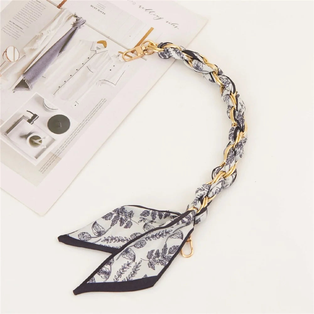 Black Floral Silk Woven Phone Lanyard Decorative Handheld Metal Polyester Short Strap 32cm - 2