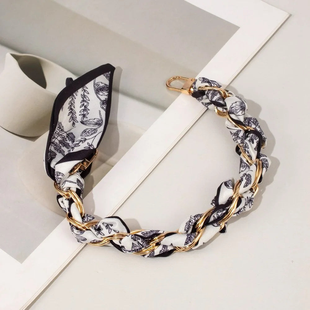Black Floral Silk Woven Phone Lanyard Decorative Handheld Metal Polyester Short Strap 32cm - 3