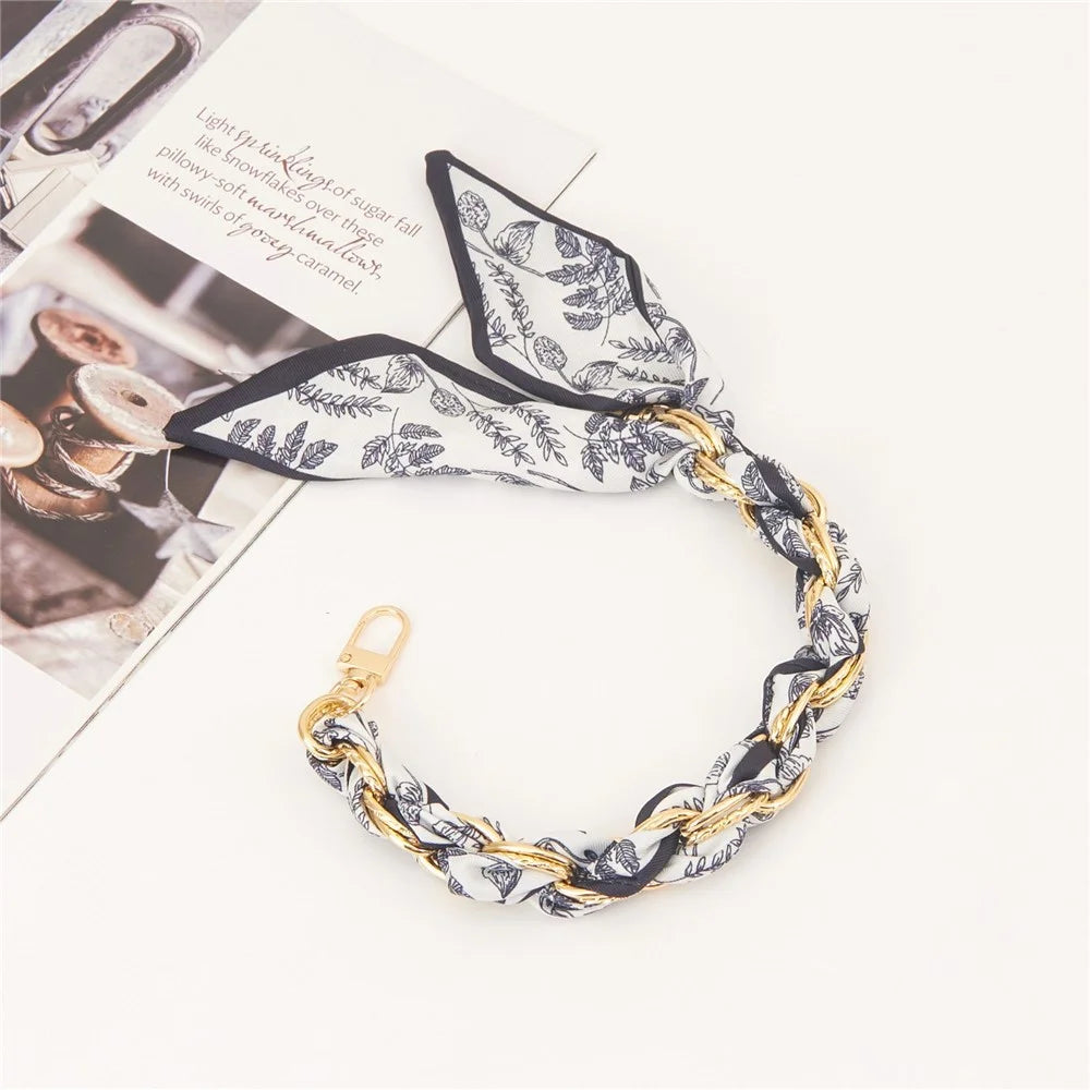 Black Floral Silk Woven Phone Lanyard Decorative Handheld Metal Polyester Short Strap 32cm - 4