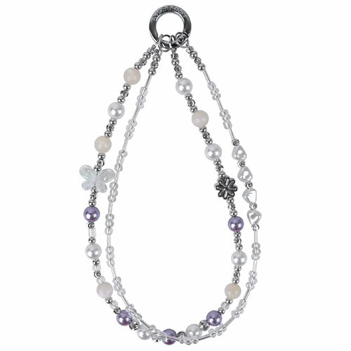 YUNSE SAB011 Double Layer Phone Chain Elegant Purple Crystal Pearl Lanyard 30-34cm Stylish Accessory - 1