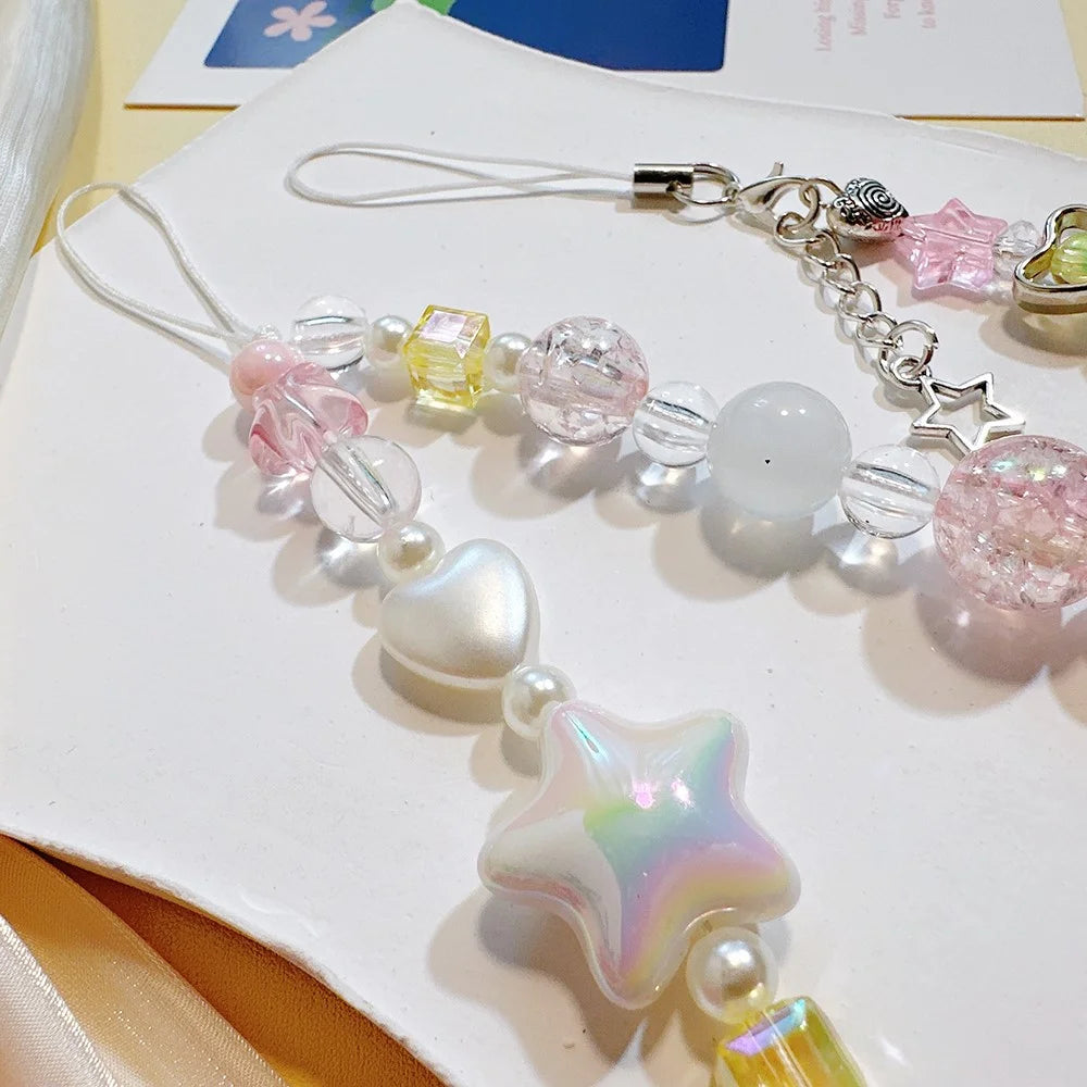 Beaded Phone Bracelet Strap 12cm UV Coated Star Lanyard Acrylic Phone Wrist Chain - 4