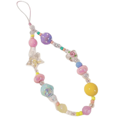 Colorful Beaded Phone Straps 14cm DIY Graffiti Acrylic Star Anti-Lost Phone String Key Chain - 1