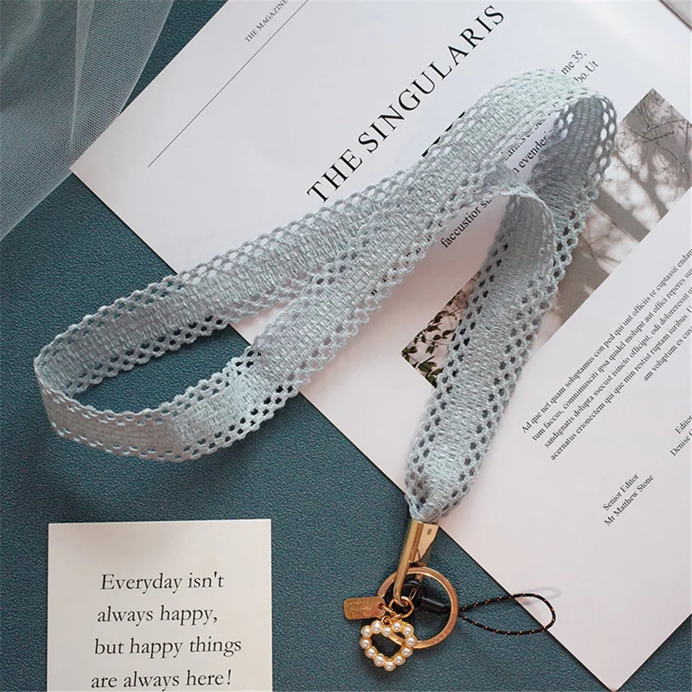 Crossbody Phone Lanyard Neck Strap Lanyard Love-shape Pearl Pendant Cell Phone Strap - Blue - 1