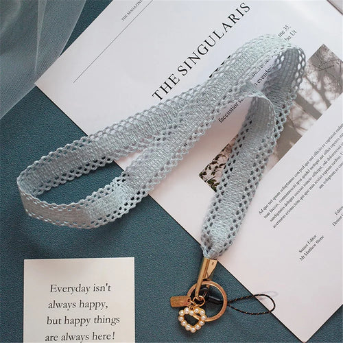 Crossbody Phone Lanyard Neck Strap Lanyard Love-shape Pearl Pendant Cell Phone Strap - Blue - 1