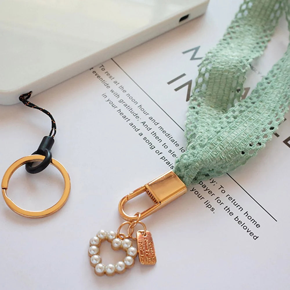 Crossbody Phone Lanyard Neck Strap Lanyard Love-shape Pearl Pendant Cell Phone Strap - Blue - 3