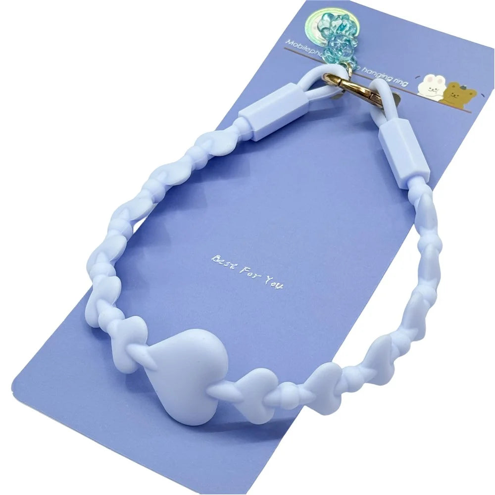 22cm Silicone Heart Shape Phone Wrist Strap Cellphone Carrying Anti-Lost Lanyard with Tether Tab - Cloud Blue - 2
