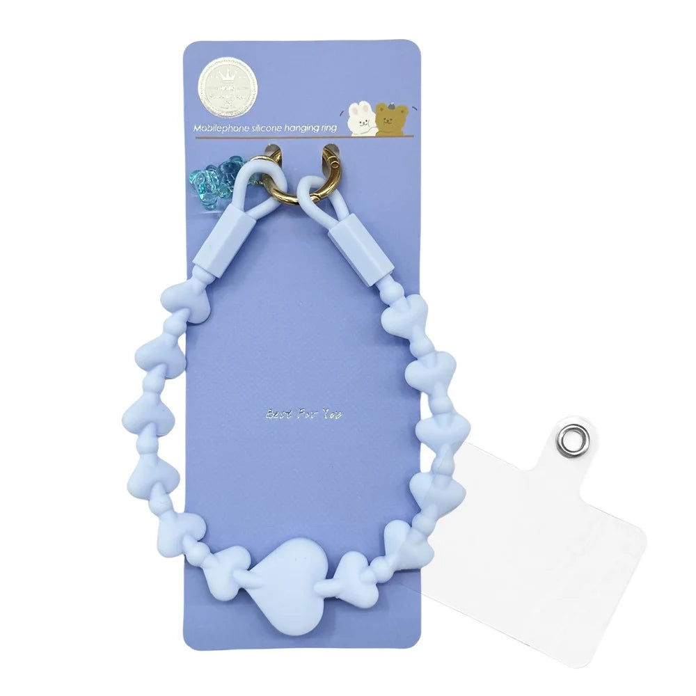 22cm Silicone Heart Shape Phone Wrist Strap Cellphone Carrying Anti-Lost Lanyard with Tether Tab - Cloud Blue - 4