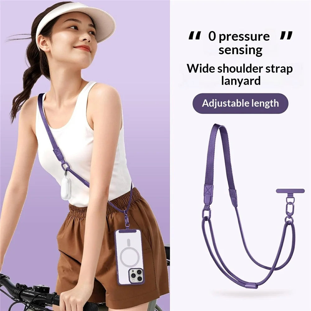 90 - 120cm Adjustable Mobile Phone Lanyard Round Wide 2 in 1 Crossbody Phone Strap with Tether Tab - Dark Purple - 2