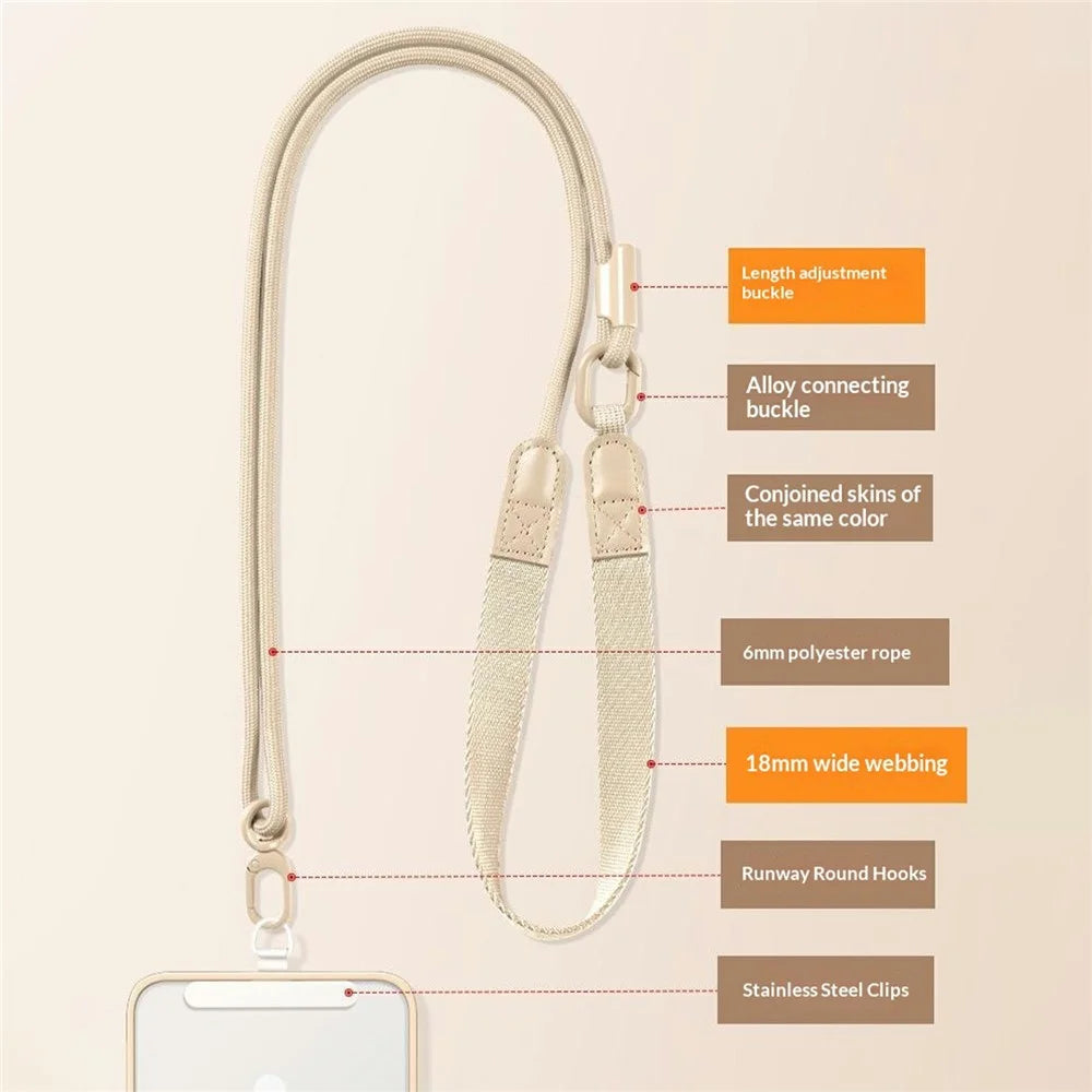 90 - 120cm Adjustable Mobile Phone Lanyard Round Wide 2 in 1 Crossbody Phone Strap with Tether Tab - Dark Purple - 3