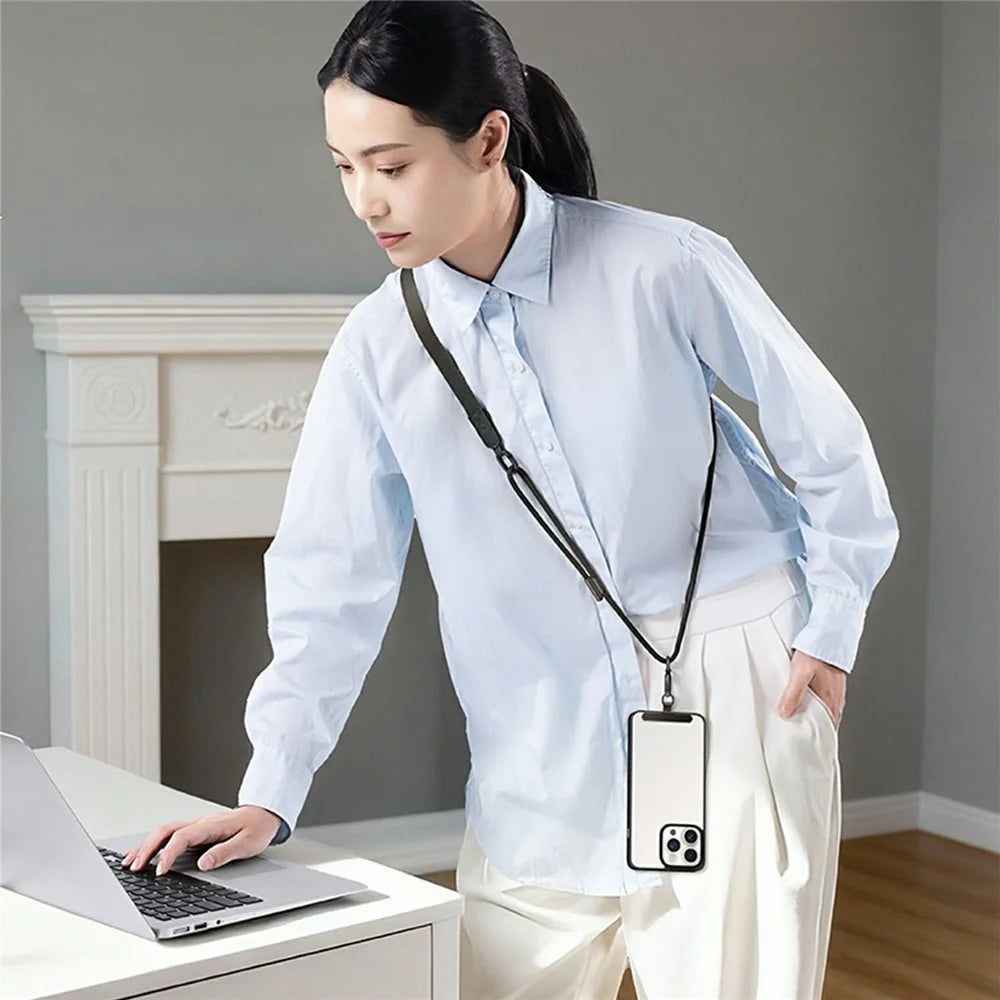90 - 120cm Adjustable Mobile Phone Lanyard Round Wide 2 in 1 Crossbody Phone Strap with Tether Tab - Dark Purple - 4