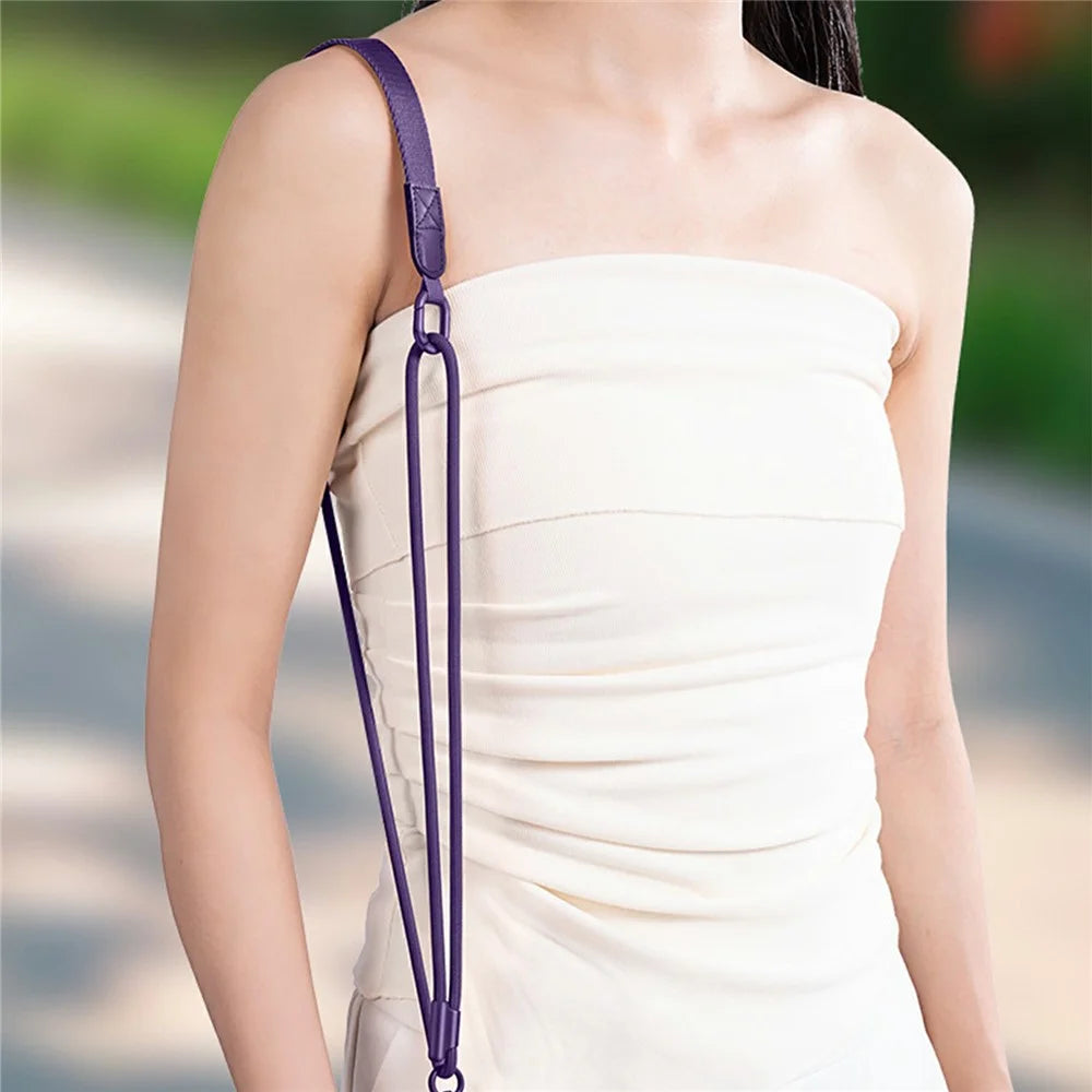 90 - 120cm Adjustable Mobile Phone Lanyard Round Wide 2 in 1 Crossbody Phone Strap with Tether Tab - Dark Purple - 6